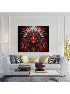 Popcas Geleneksel Kızılderili Şef Duvar Sanatı - Kızılderili Duvar Dekorasyonu Kanvas Kızılderili Kültürü