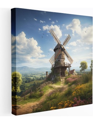 Popcas Rustik Rüzgar Değirmeni Kanvas Tablo Vintage Dekorasyon