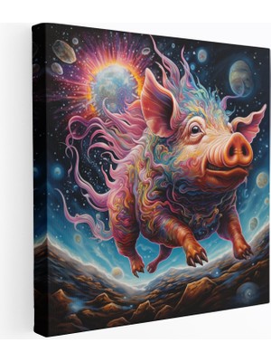 Popcas Psikedelik Uçan Domuz Kanvas Tablo Pembe Floyd Rüya Zamanı Kozmik Manzara