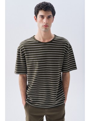 MUDO Çizgili Comfort Fıt Bisiklet Yaka T-Shırt