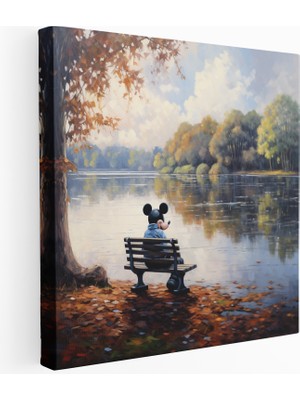 Popcas Huzurlu Göl Kenarı Mickey Mouse Kanvas Tablo