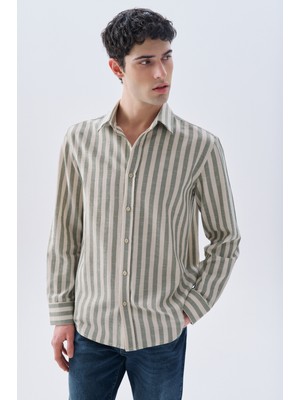 Çizgili Regular Fıt Uzun Kollu Gömlek