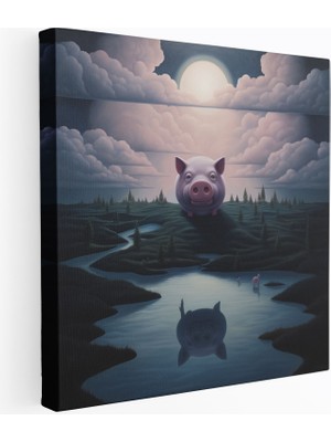 Popcas Gerçeküstü Ay Işıklı Manzara Uçan Domuzlu Pembe Floyd Duvar Sanatı Kanvas Tablo