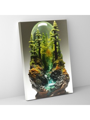 Popcas Yemyeşil Orman Ev Dekorasyonu Kanvas Tablo Gerçekçi Cam Heykel