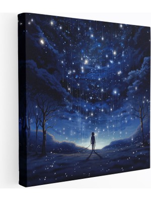 Popcas Mavi Büyü Kanvas Tablo Yıldızlı Gece Illüstrasyonu