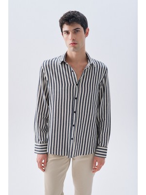MUDO Çizgili Regular Fıt Uzun Kollu Gömlek