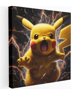 Popcas Pokemon Temalı Kanvas Tablo: Fotogerçekçi Pikachu Doğa Manzarası Dekoratif Tablo