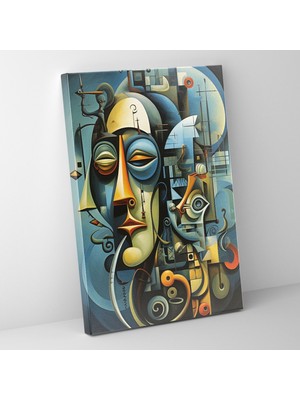 Popcas Pablo Picasso Stili Kanvas Tablo Cubizm ve Sürrealizm Kesişen Formlar ile Duvar Dekorasyonu