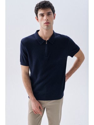 Mulineli Fermuarlı Polo Yaka Kazak