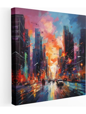 Popcas Soyut Kanvas Tablo Şehir Günbatımı