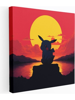 Popcas Pokemon Duvar Sanatı Pikachu Silueti Günbatımı Kanvas Tablo