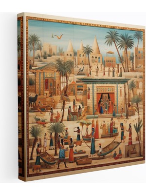 Popcas Mısır Çarşısı Dekoratif Tablo - Papirüs Hareket ve Kalabalık Teması ile Duvar Sanatı