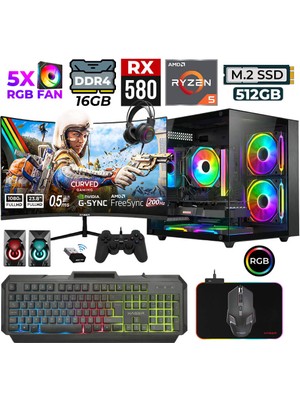 Xaser River X50 Ryzen 5 5500 16GB Ram 512GB M.2 Nvme SSD 8gb RX580 23.8" 200Hz Oyuncu Tavsiye Sistem