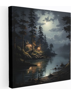 Popcas Göl Kenarında Geceyarısı Kanvas Tablo Huzur Verici Gerçekçilik