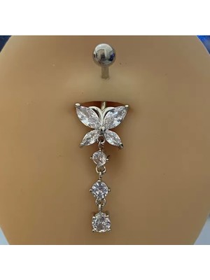 Lunays Paslanmaz Çelik Kelebek Kadın Göbek Piercing Gümüşrenk