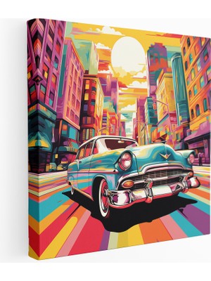 Popcas Renkli Pop Art Araba Kanvas Tablo