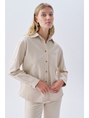 Oversıze Çiçek Nakışlı Jean Ceket