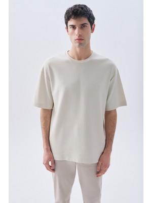 Dokulu Comfort Fıt Bisiklet Yaka T-Shırt