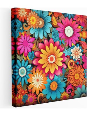Popcas Psikedelik Retro Çiçek Kanvas Tablo