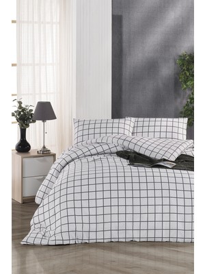 Tabu Home Beyaz Kareli Çift Kişilik Nevresim Takımı 200 x 220 cm Geometrik Desen