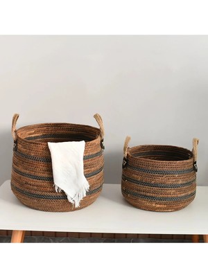 Doğal Kahverengi Yuvarlak Sepet Organizer & Dekoratif Oda Düzenleyici (M)