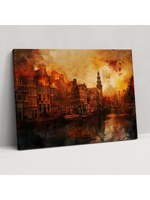 Popcas Amsterdam Şehir Manzarası Kanvas Tablo Rembrandt Teması