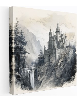 Popcas Rönesans Duvar Sanatı Kale Eskizi Yeşil Orman Manzarası