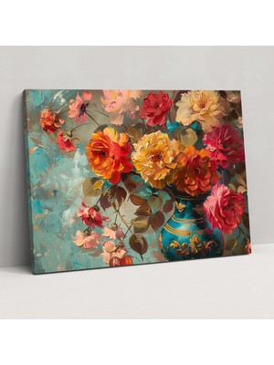 Popcas Rokoko Tarzı Çiçekli Natürmort Dekoratif Tablo / Duvar Sanatı / Kanvas Duvar Tablosu