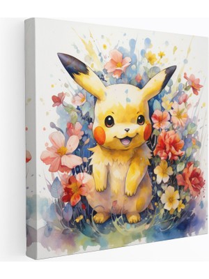 Popcas Canlı Suluboya Pikachu Kanvas Tablo Pokémon Teması