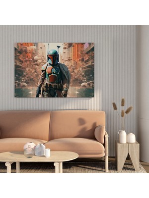 Popcas Modern Gelecek Şehir Manzarası Kanvas Tablo: Boba Fett