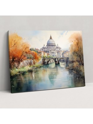Popcas Roma Manzaralı Kanvas Tablo - Huzurlu Tiber Nehri - Ev Dekorasyonu