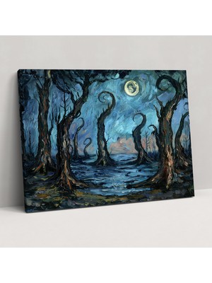 Popcas Ay Işığında Selvi Ağaçları Van Gogh Tablo Sanatı - Vincent Van Gogh Kanvas Tablo Vincent Van Gogh