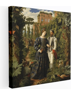 Popcas Rönesans Zarafeti Kanvas Tablo Asil Adam ve Leydi Bahçe Manzarası