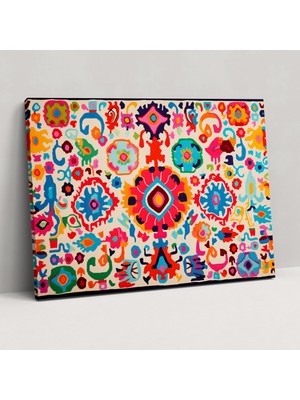 Popcas Eğlenceli Türk Halı Desenli Kanvas Tablo - Halı Desen Duvar Dekorasyonu Duvar Sanatı Kanvas Tablo