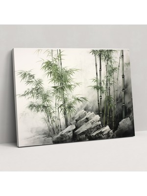 Popcas Zen Bahçesi Duvar Sanatı - Zen Bahçesi Duvar Dekorasyonu Japon Mürekkep Yıkama Tablosu