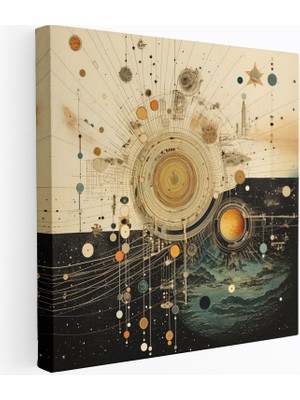 Popcas Gece Gökyüzü Haritası Kanvas Tablo - Gökyüzü Haritası Astronomik Çizimler Kanvas Tablo