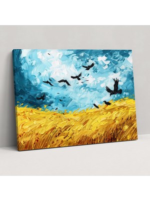 Popcas Vincent Van Gogh Kargalarla Buğday Tarlası Kanvas Tablo - Duvar Dekorasyonu Tuval Duvar Sanatı