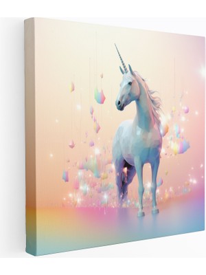 Popcas Unicorn Kanvas Tablo - Modern Dijital Duvar Sanatı - Tek Boynuzlu Kanvas Duvar Sanatı Dijital Çalışma Minimalist Siluet