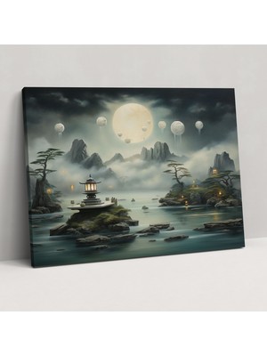 Popcas Cloudscape Zen Garden Kanvas Tablo - Bulutlar Üzerinde Yüzen Zen Bahçesi Taş Heykeller Ev Dekorasyonu