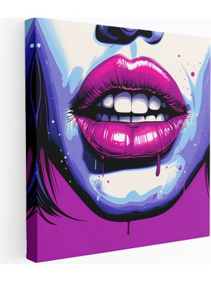 Popcas Eğlenceli Dudaklar Duvar Sanatı Mor Kanvas Tablo