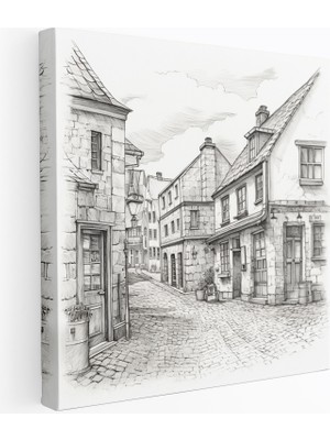 Popcas Rustik Şehir Manzarası Kanvas Tablo Taş Döşemeli Sokaklar