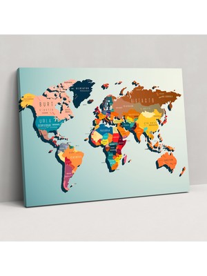 Popcas Modern Dünya Haritası Dekoratif Tablo / Duvar Sanatı / Kanvas Duvar Tablosu Canlı Renkler