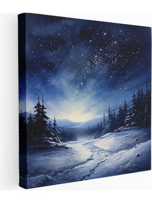 Popcas Kış Gecesi Yıldızlı Kanvas Tablo - Kış Kanvas Duvar Sanatı