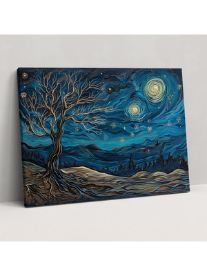 Popcas Vincent Van Gogh Yıldızlı Gece Kanvas Tablo - Duvar Sanatı