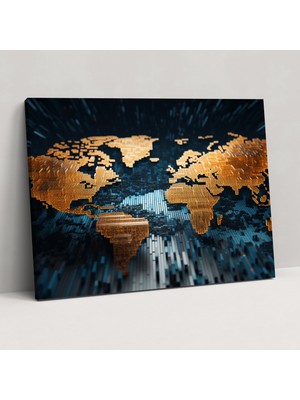 Popcas Dünya Haritası Duvar Sanatı - Dünya Haritası Dijital Sanat 3D Mozaik