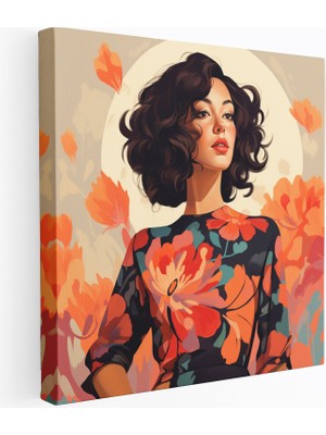 Popcas Kadın Kanvas Tablo - Çağdaş Çiçekli Elbise Duvar Sanatı - Kadın Kanvas Duvar Sanatı Kanvas Çağdaş