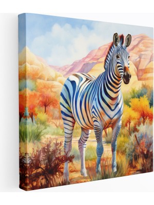 Popcas Zebra Duvar Sanatı - Suluboya Kanvas Tablo - Zarif Zebra Duvar Sanatı