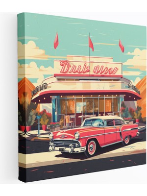 Popcas Retro Kanvas Duvar Sanatı: Vintage Diner Poster - Retro Duvar Dekorasyonu