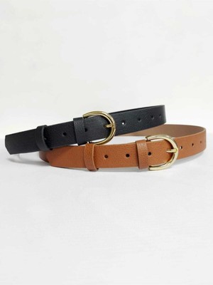 Kemerix Kadın Gold Tokalı Siyah-Taba İkili Kemer Set Yüksek Kalite 2'li Renk Seçeneği