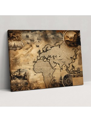 Popcas Eski Dünya Haritası Duvar Sanatı - Dünya Haritası Duvar Dekorasyonu Vintage Haritalar Kanvas Duvar Sanatı